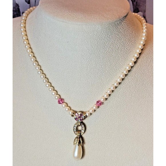 Vintage Victorian Art Nouveau Signed 1928 Yellow Gold Faux Pearl & Crystals - Picture 1 of 10